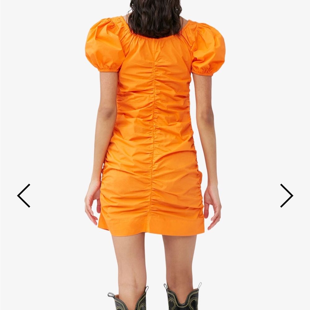 Ganni Orange Ruched Puff-Sleeve Mini Dress - Picture 2 of 6
